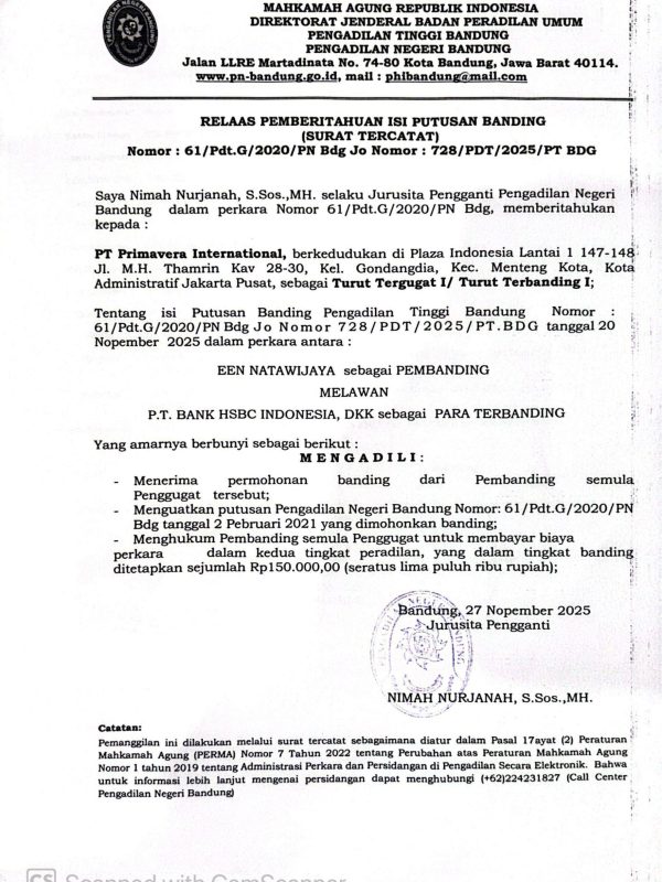 Relaas Pemberput Banding 61 G 20 (PT Primavera)