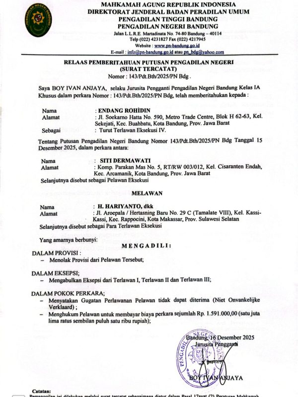 Relaas Pemberput PN 143 Bth 25 (Endang)