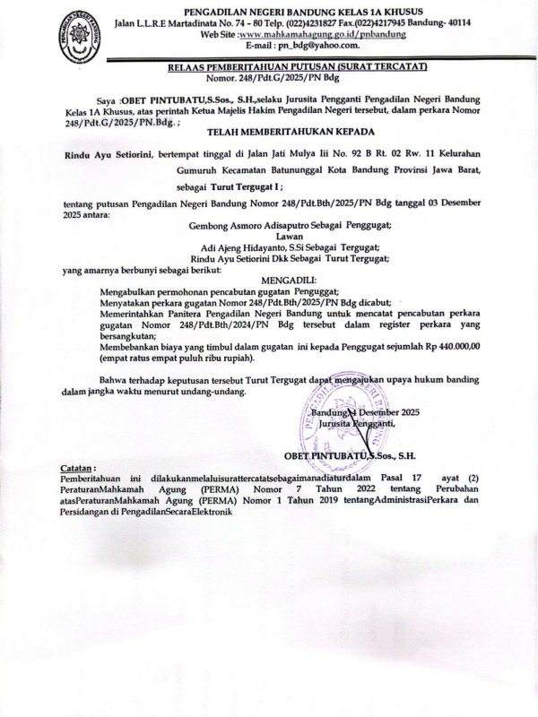 Relaas Pemberput PN 248 G 25 (Rindu)