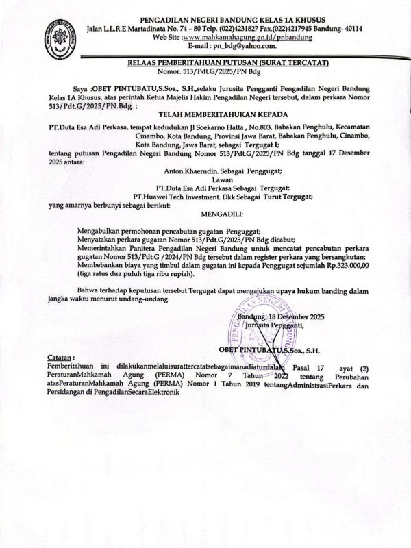 Relaas Pemberput PN 513 G 25 (PT Duta)