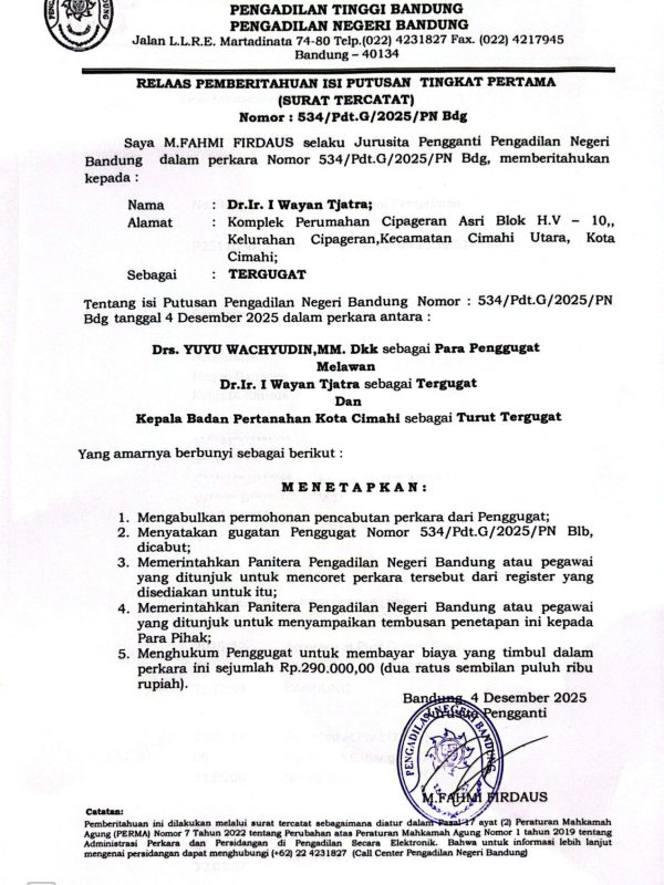 Relaas Pemberput PN 534 G 25 (Dr. Ir. I Wayan)